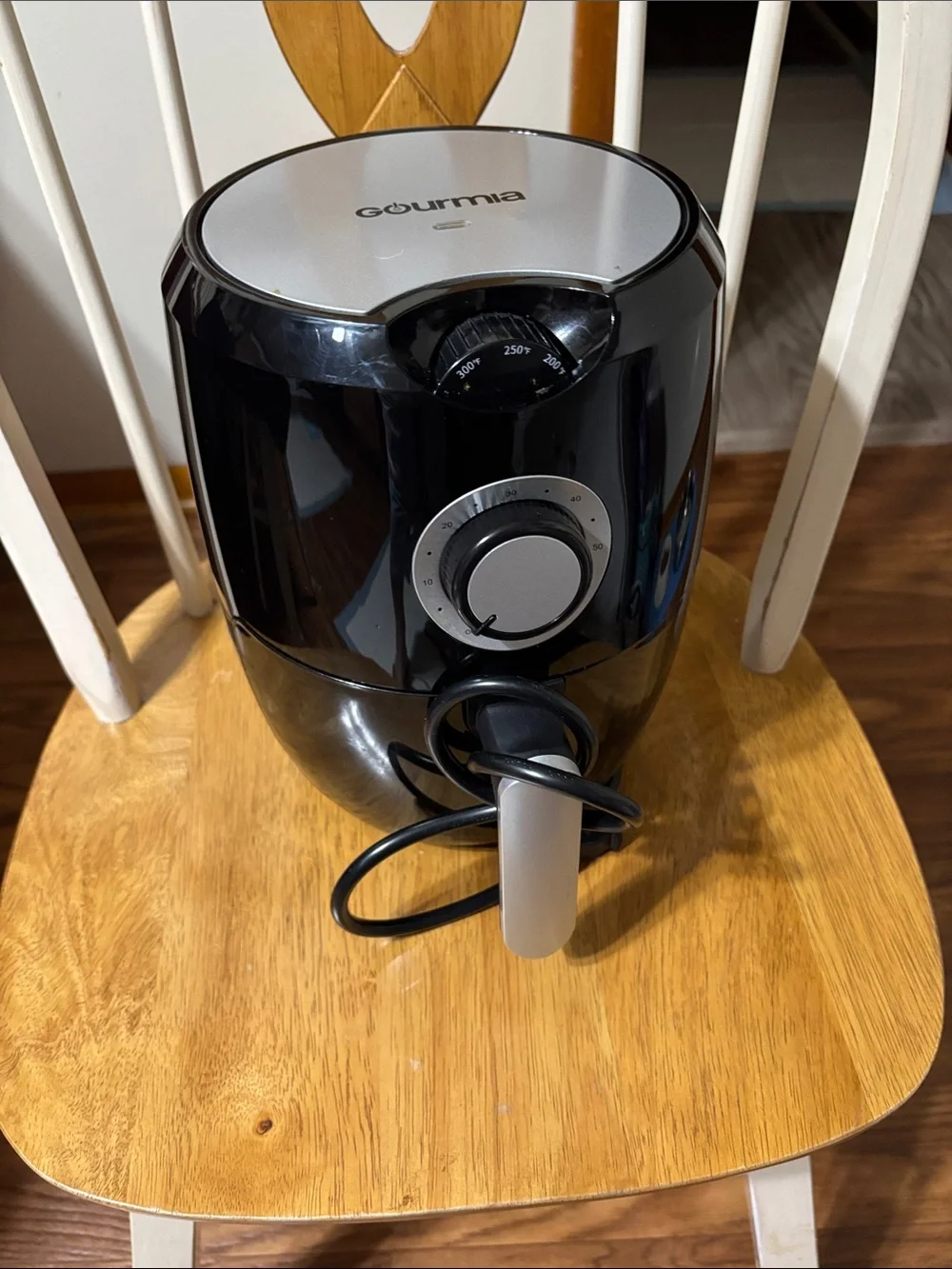 Black Air Fryer with Silver Dial and Handle - Compact Countertop Cooker